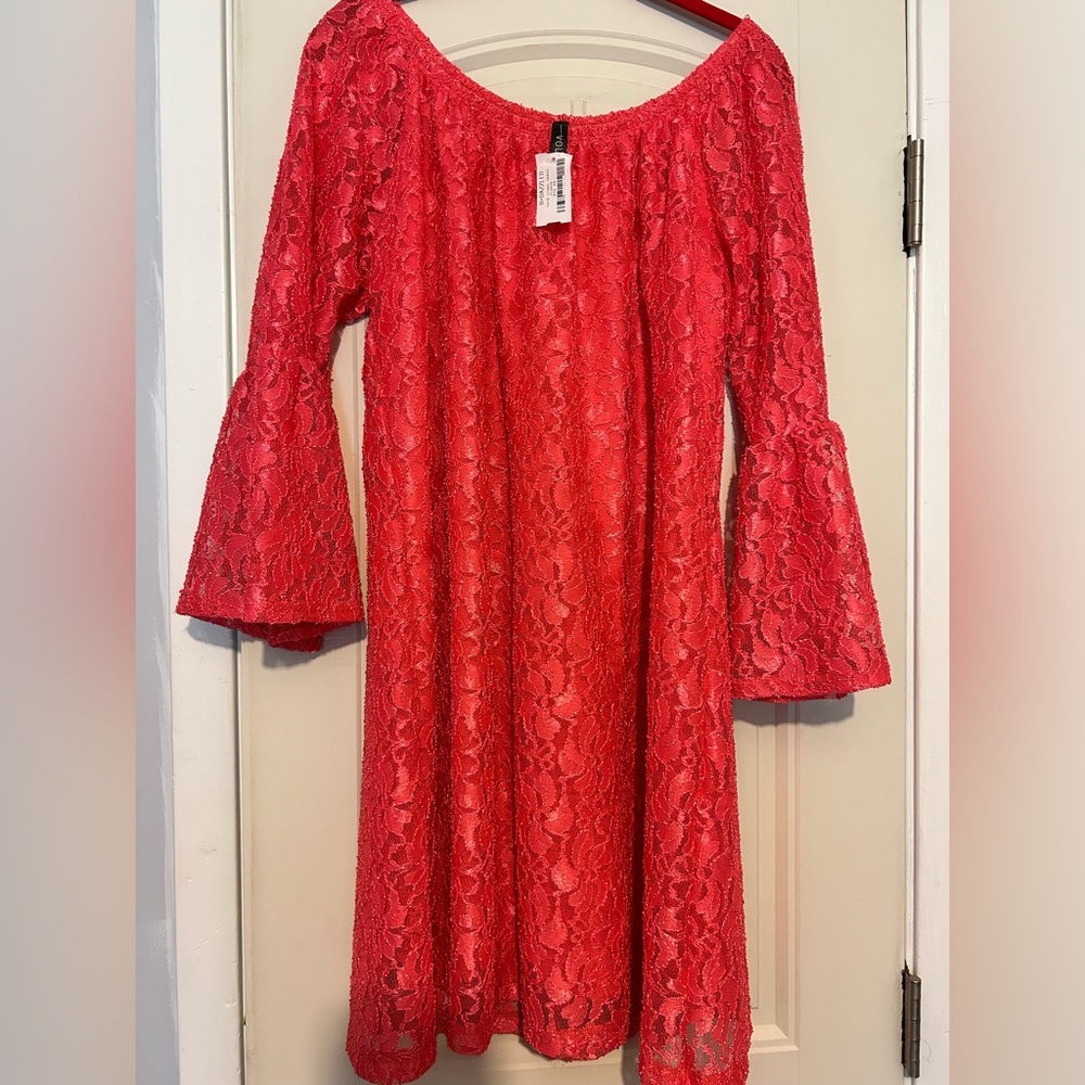 Vibrant Pink Lace Long Sleeve Dress